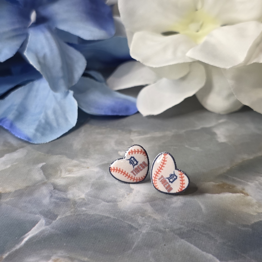 Heart-Shaped Baseball Earrings